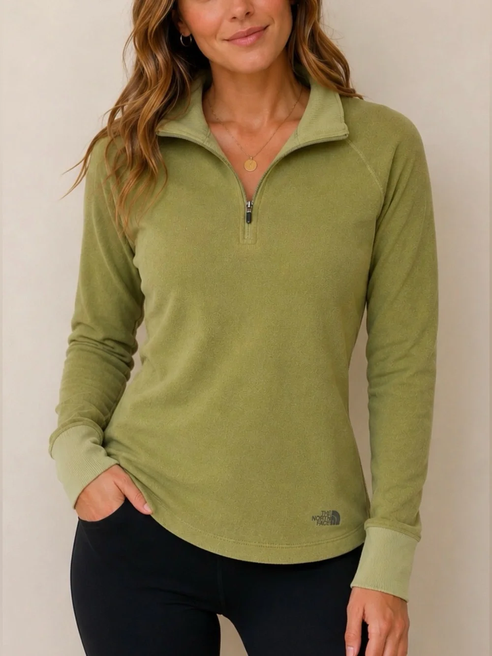The North Face Women’s Green Quarter Zip Pullover Fleece Sweatshirt Size S
